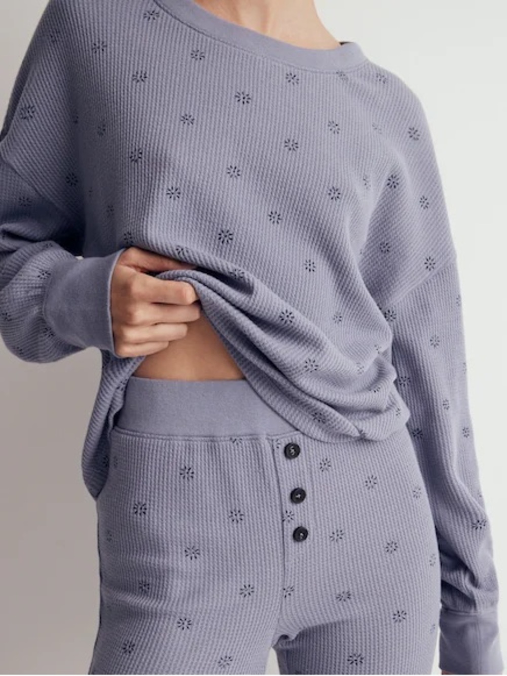 Madewell Waffle Knit Pajama Top Hallow Blooms Blue Purple Floral Size S